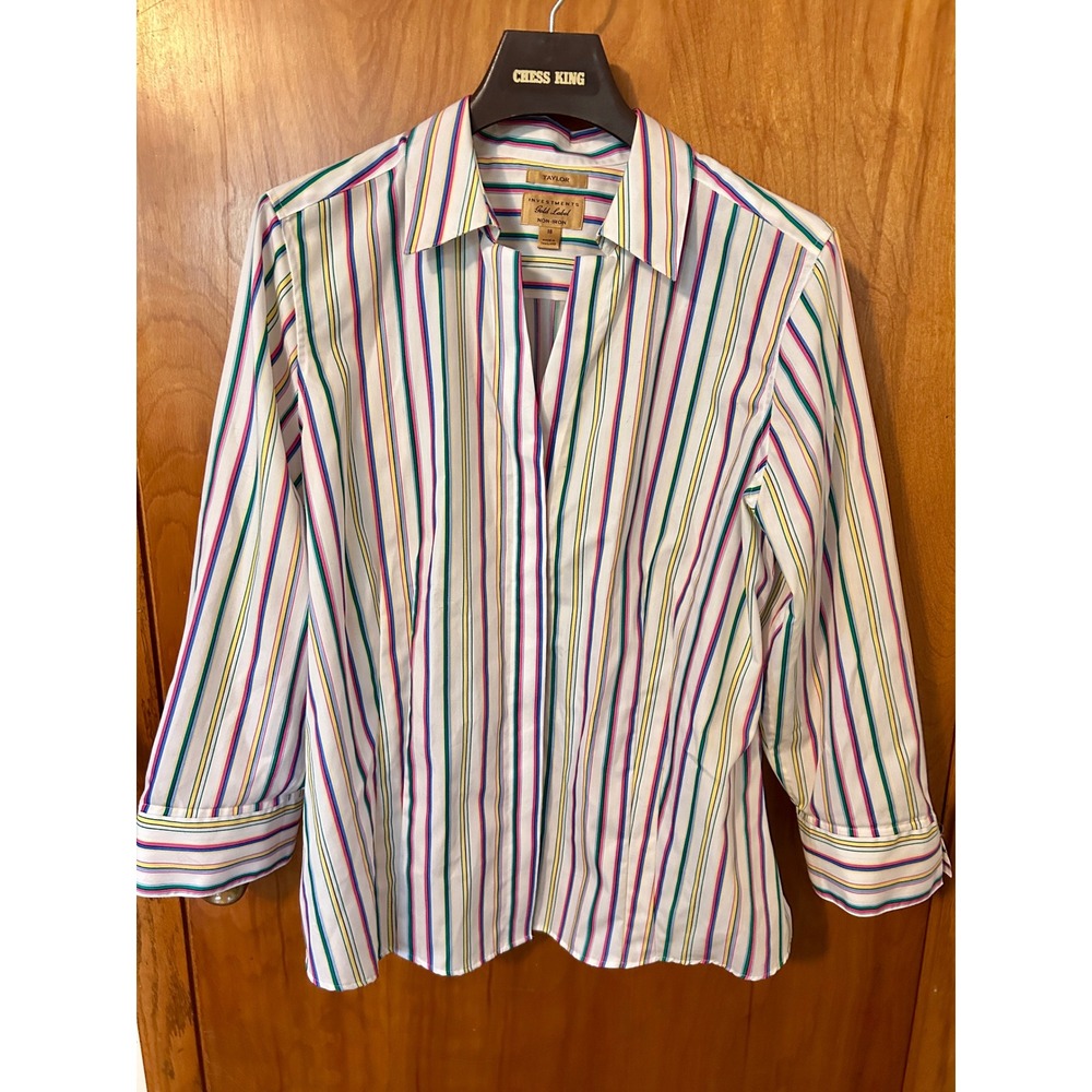 Investments Taylor Gold Label Size 18 Multi-Color Striped Non-Iron Shirt